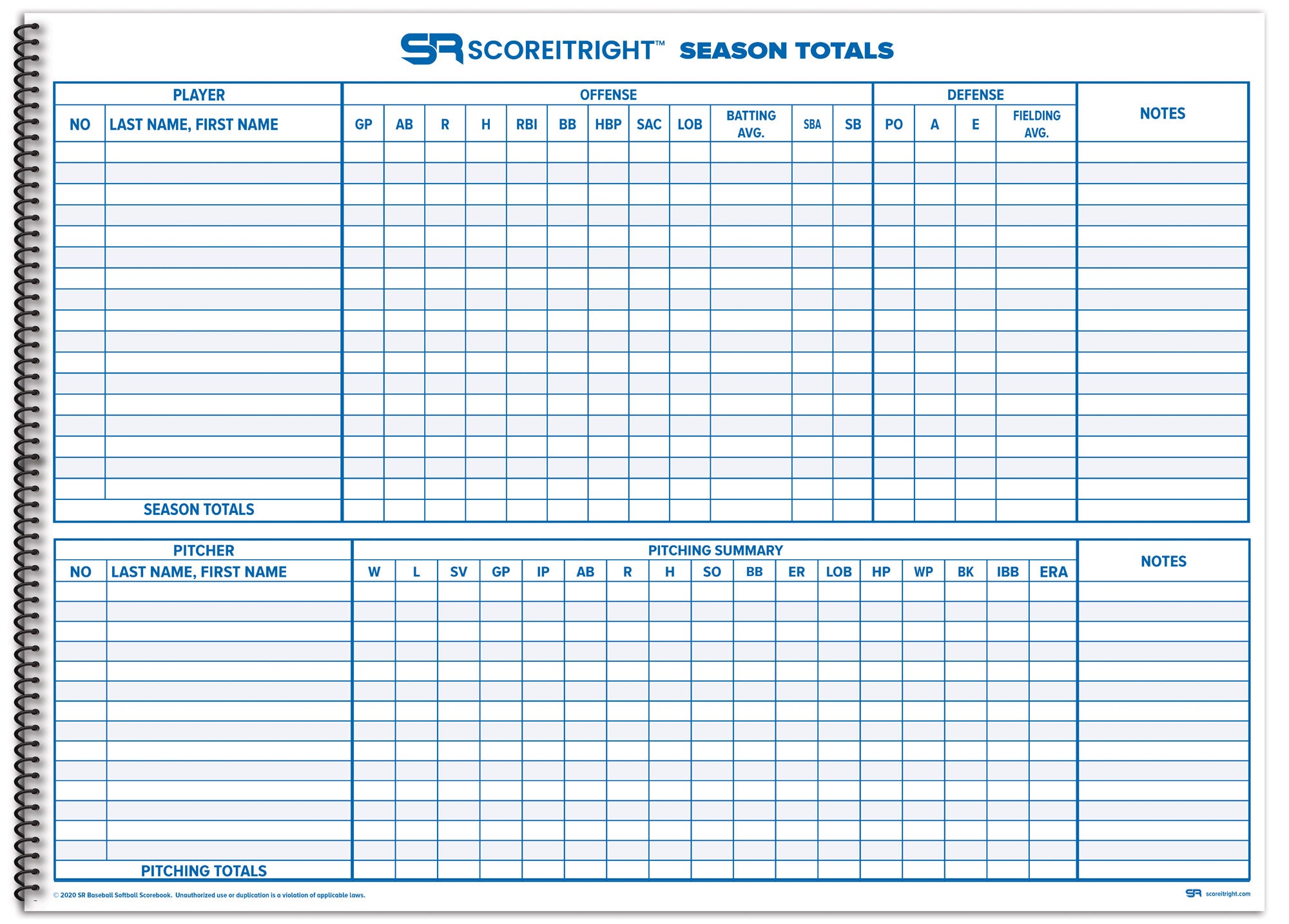side by side baseball scorebook
softball scorebook with pitch count
30 game large format scorebook