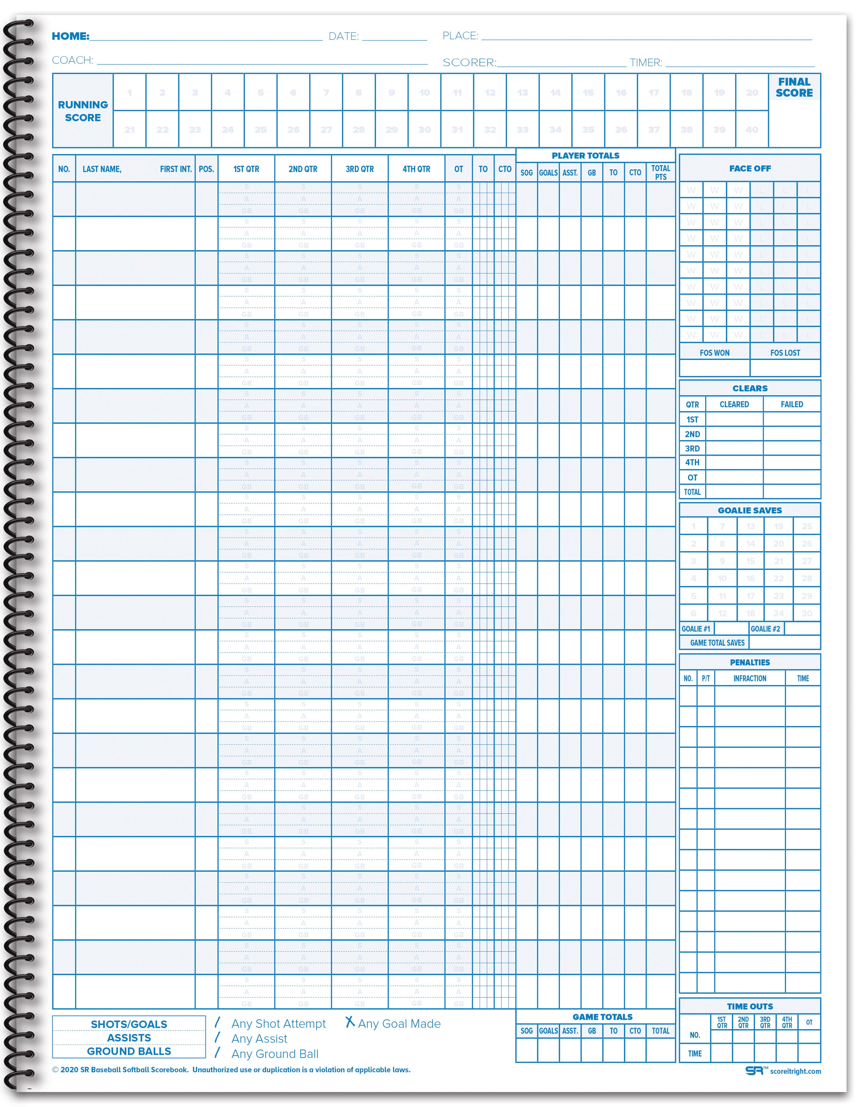 Mens LACROSSE Scorebook