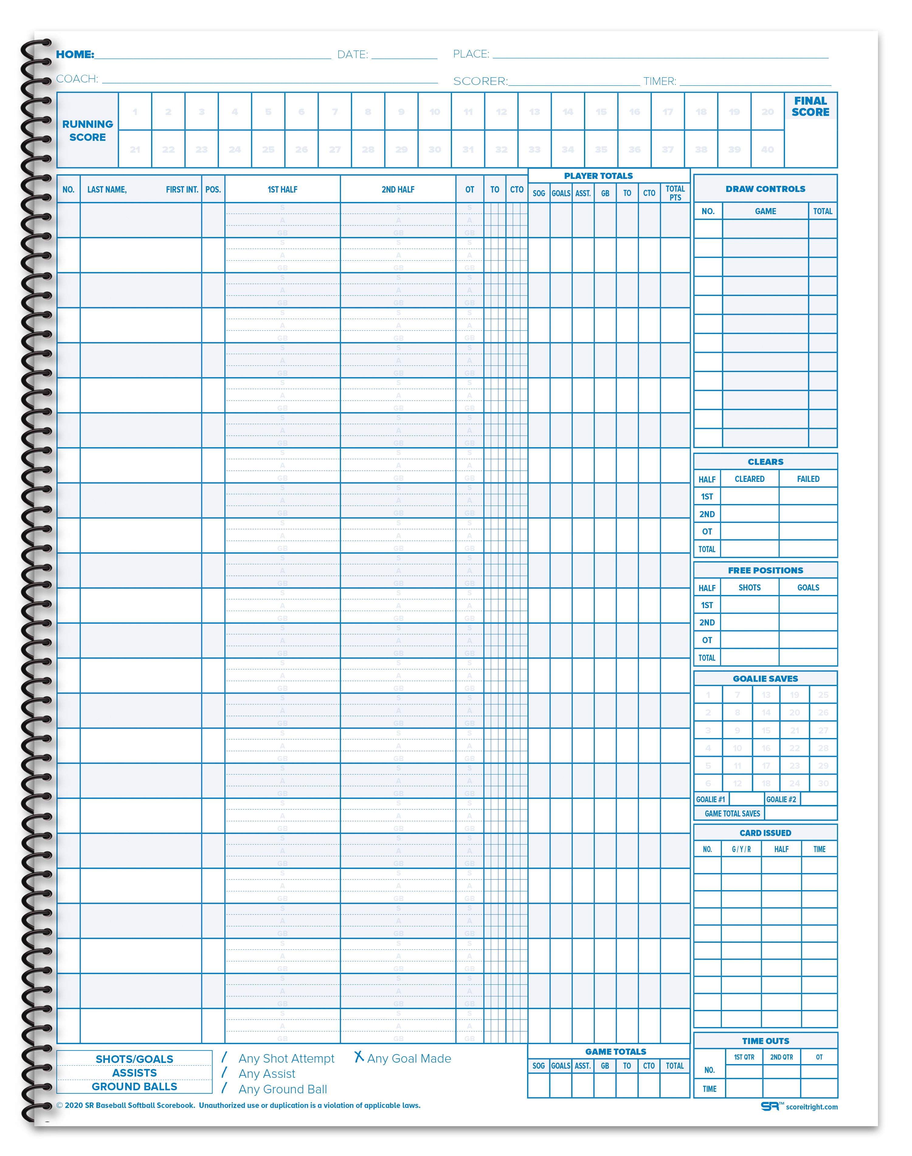 Womens LACROSSE Scorebook