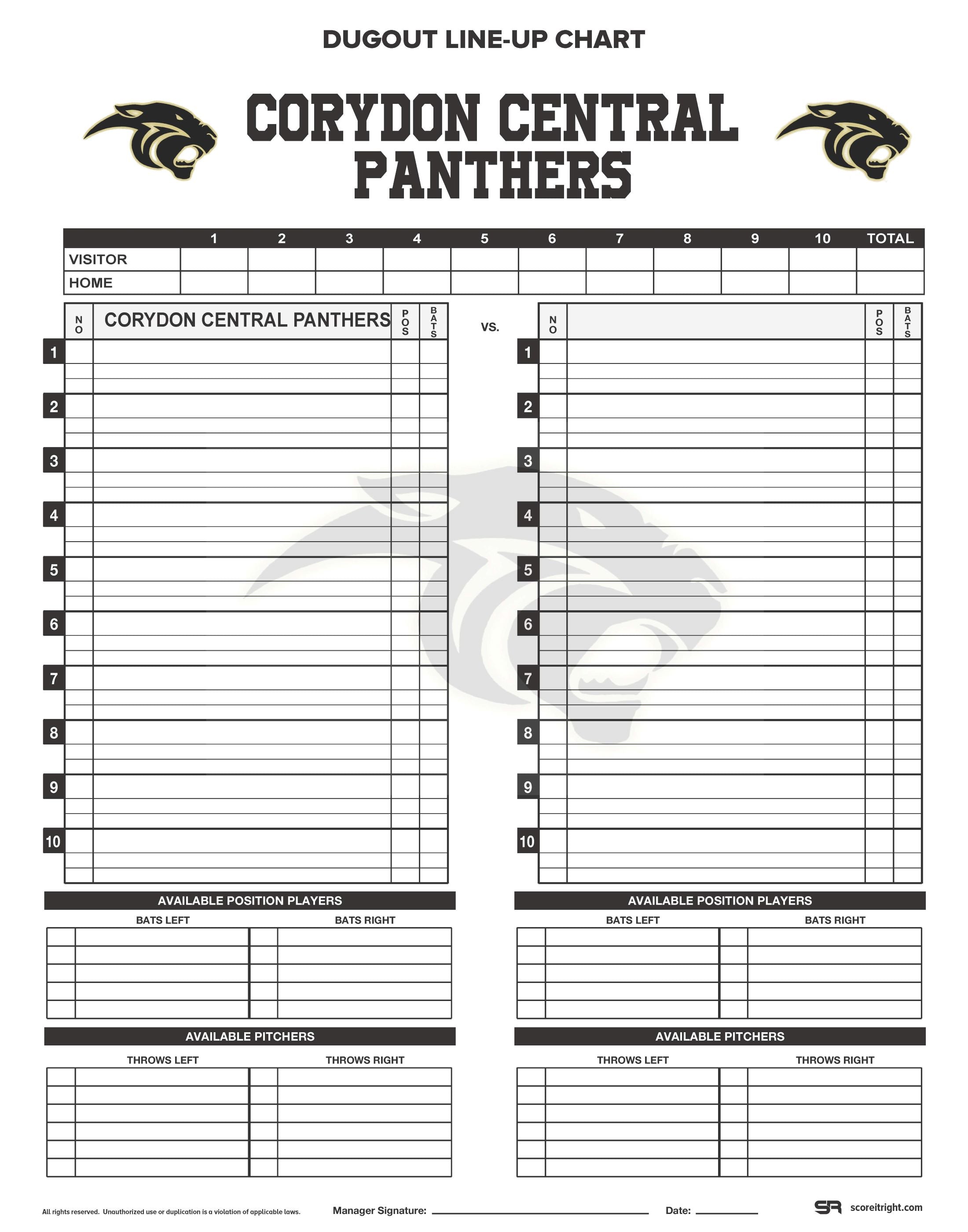 Custom Dugout Line-Up Chart Size: 11" x 14" Durable Cardstock (NO ROSTER) 1 pack comes with 32 pieces