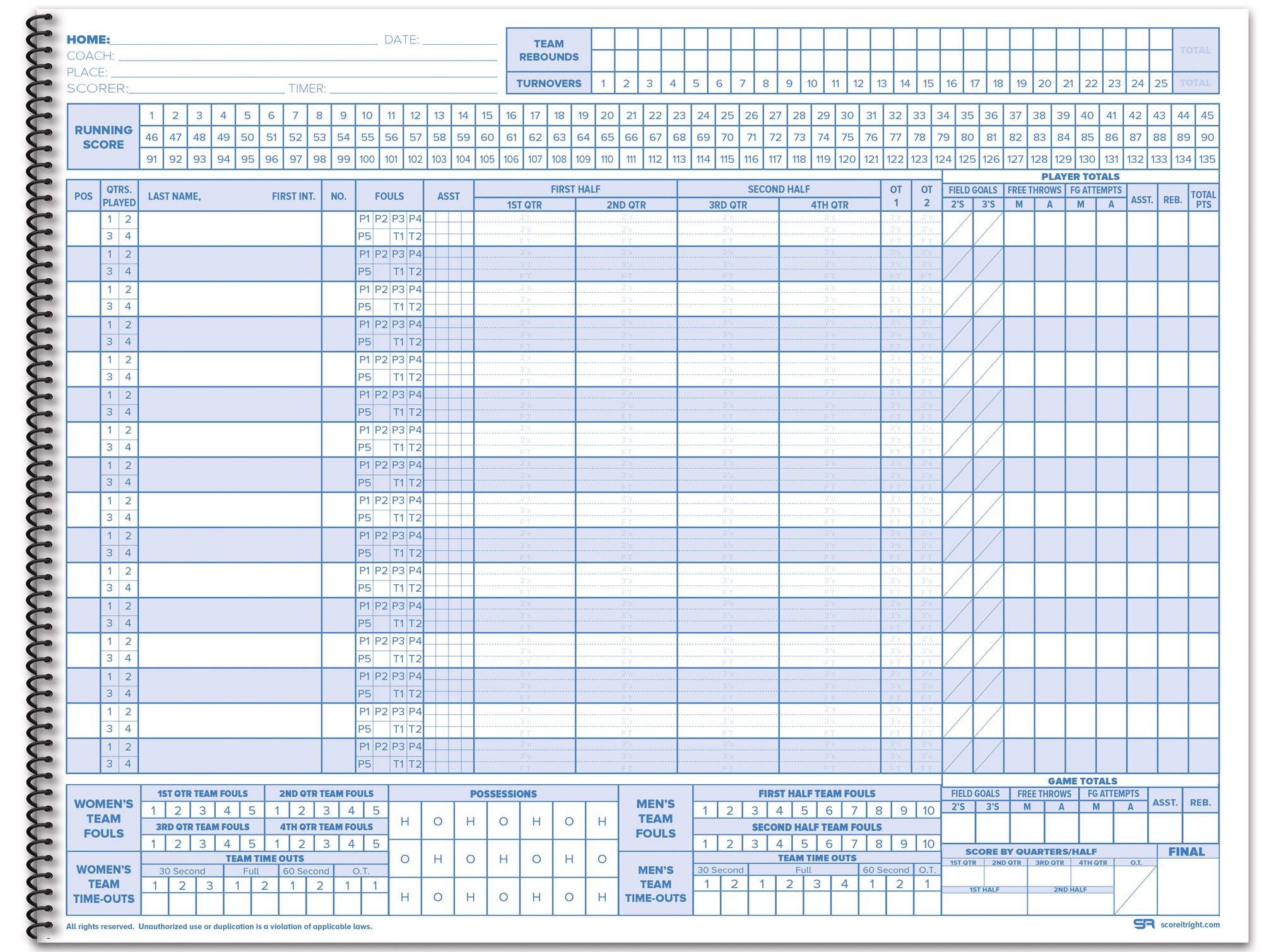 basketball-scorebook-size-9-25-x-12-35-games-score-it-right for Basketball Stat Sheets Printable Free Basketball Scorebook Size: 9.25