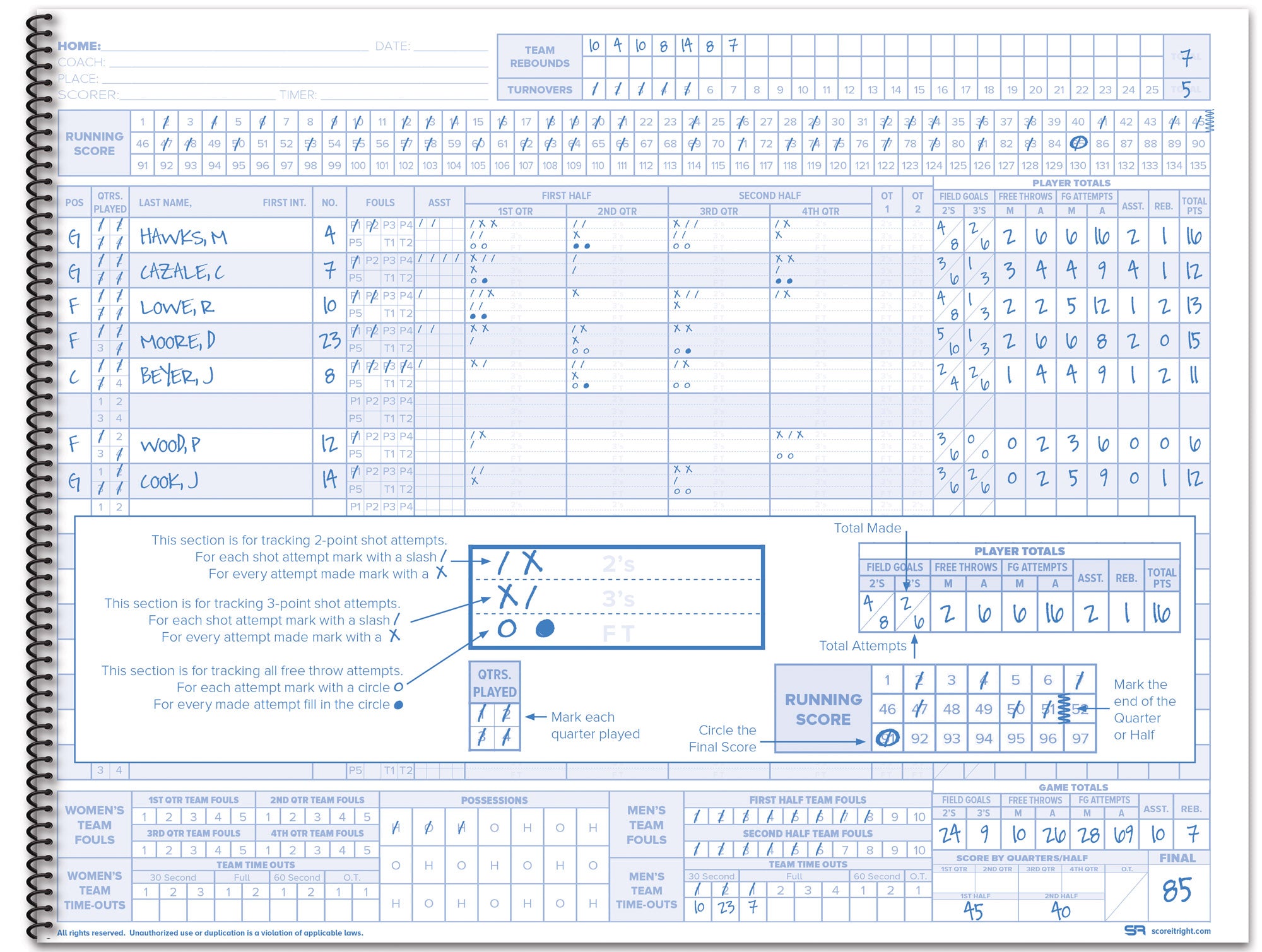 Basketball Scorebook Size: 9.25 basketball-scorebook-size-9-25-x-12-35-games-score-it-right