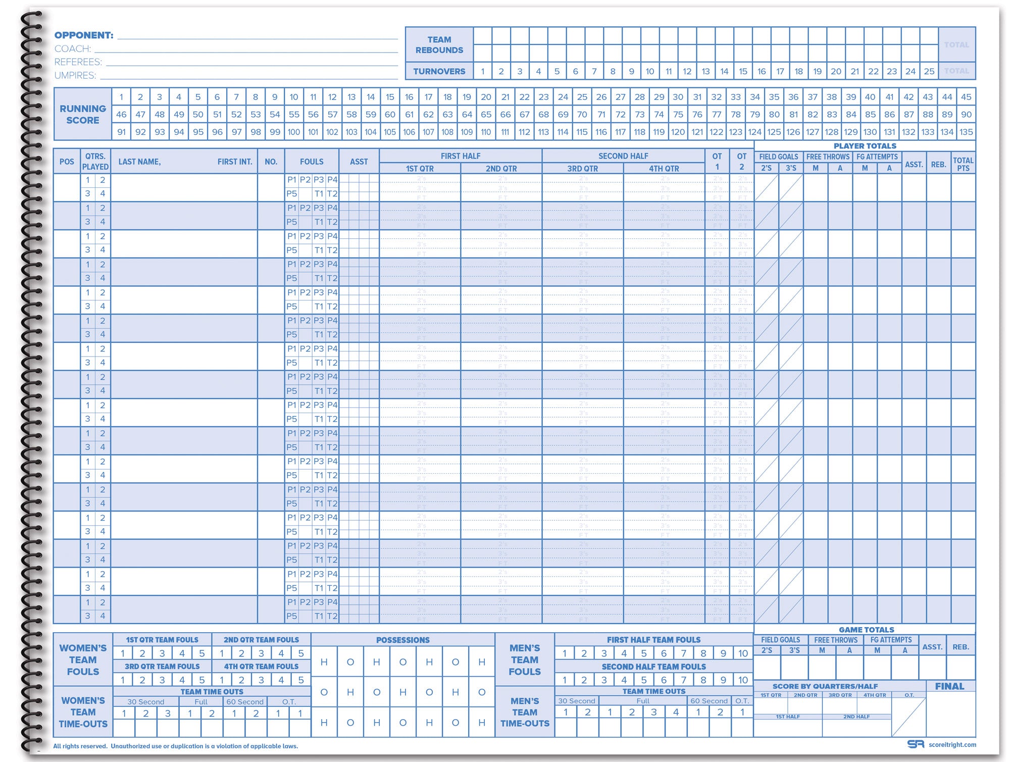Custom Basketball Scorebook