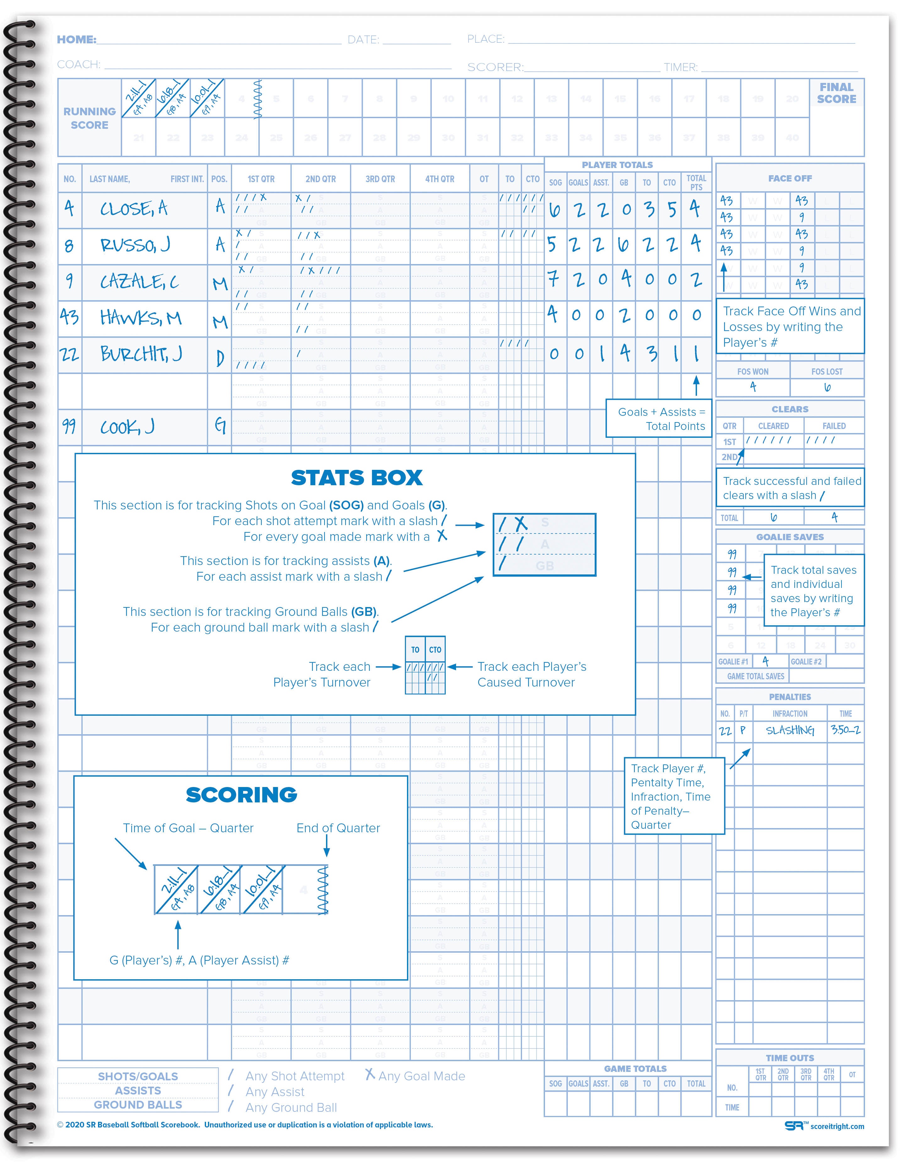 Mens LACROSSE Scorebook
