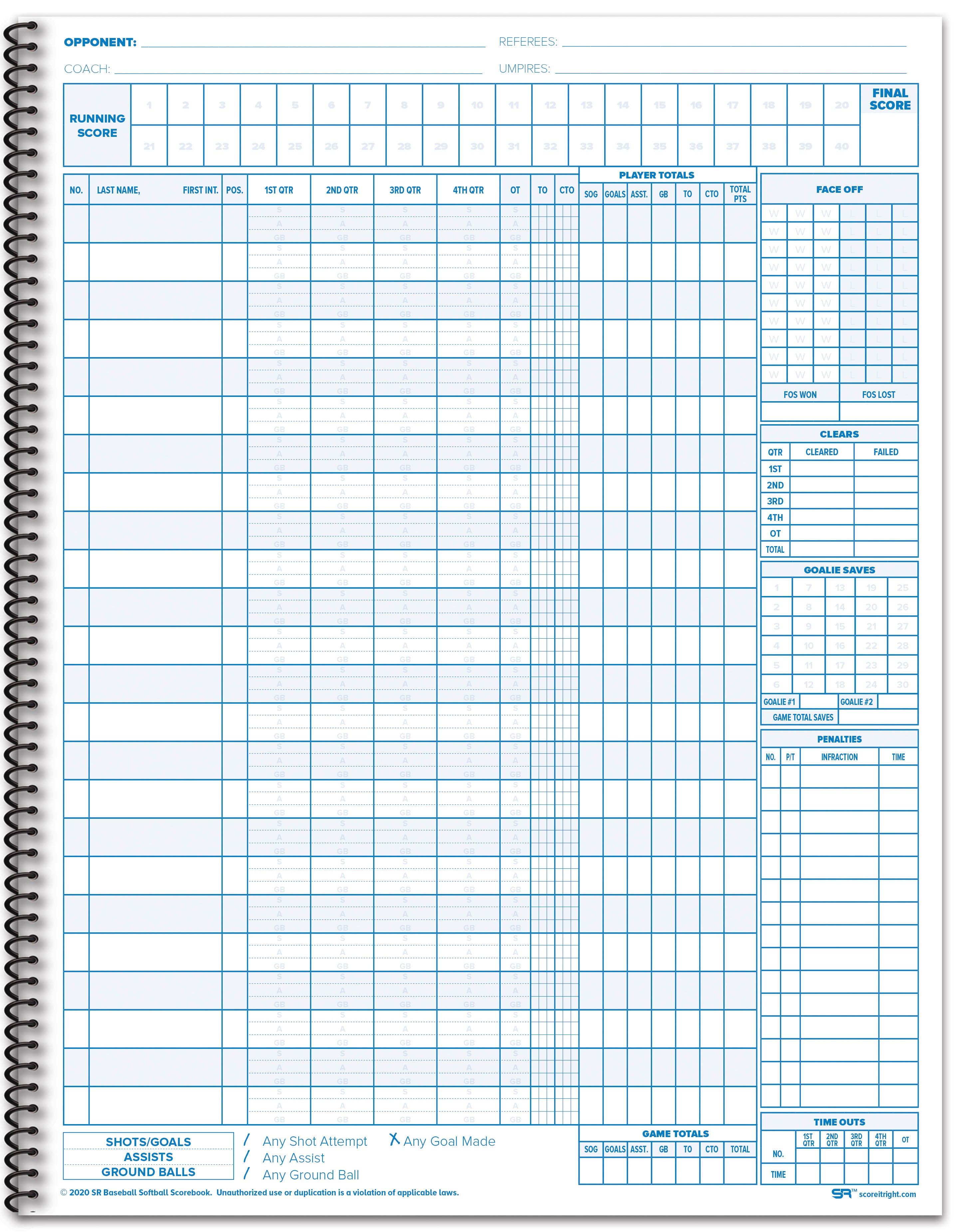 Mens LACROSSE Scorebook