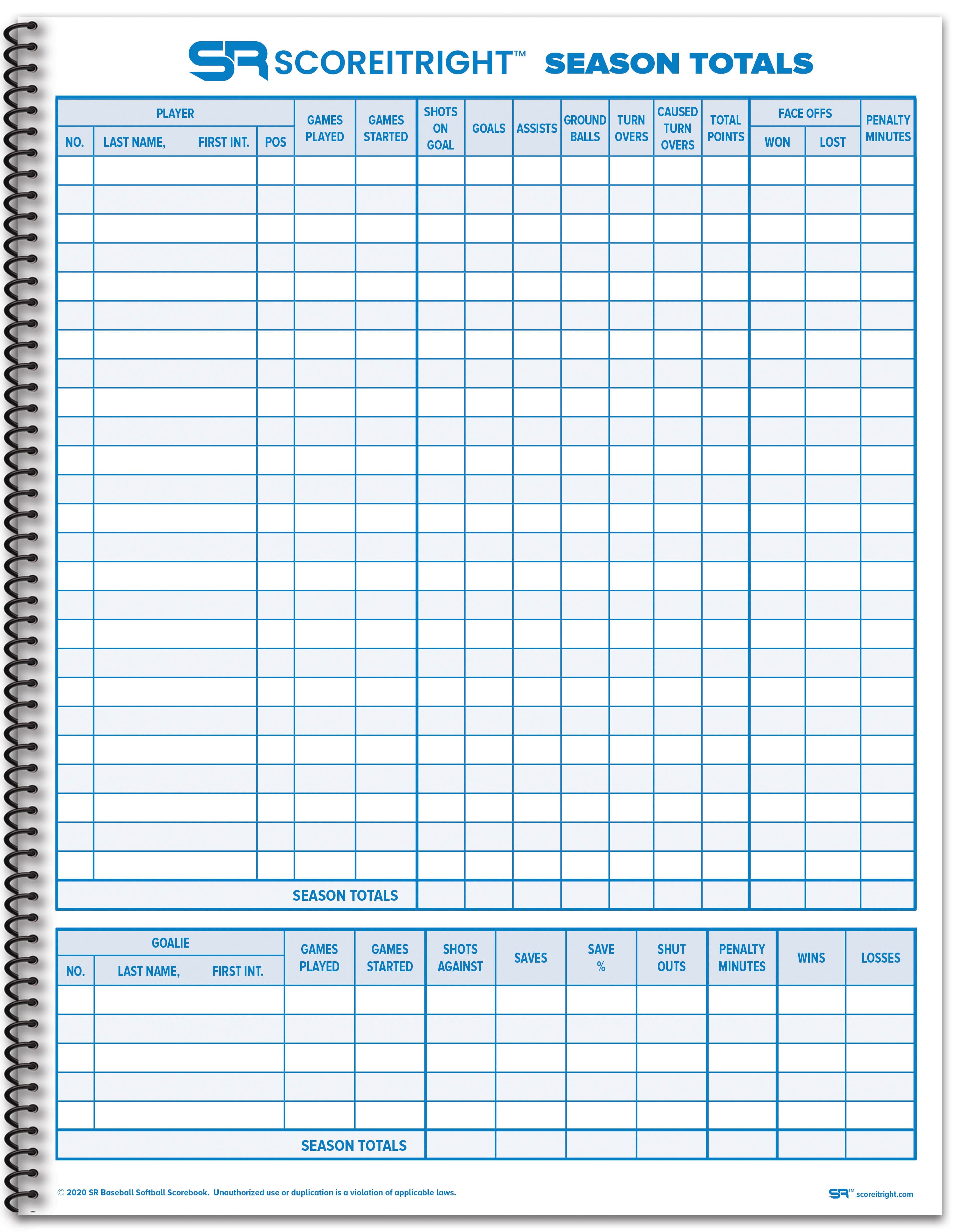 Mens LACROSSE Scorebook