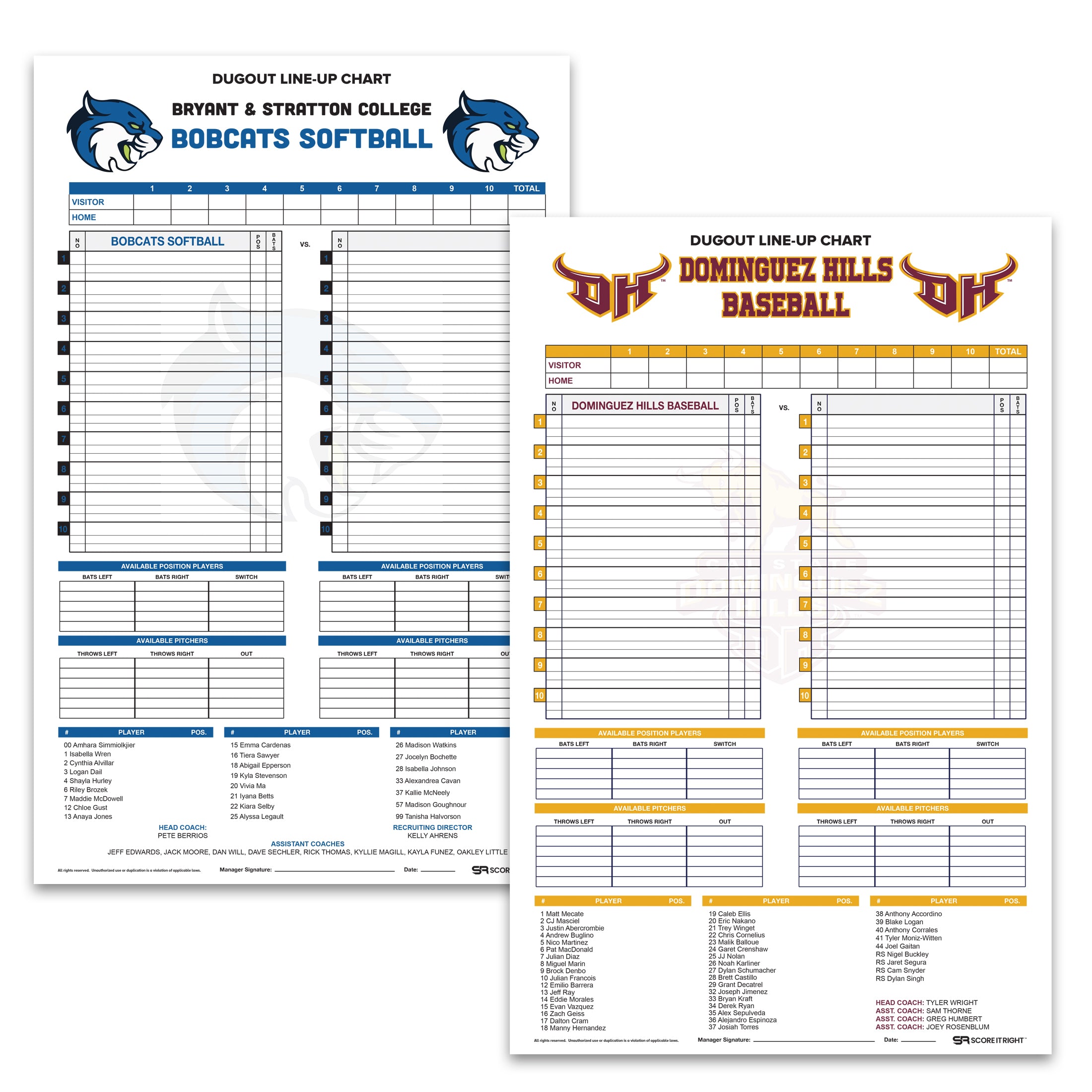 Custom Dugout Line-Up Chart Size: 11" x 17" Durable Cardstock (WITH ROSTER) 1 pack comes with 32 pieces