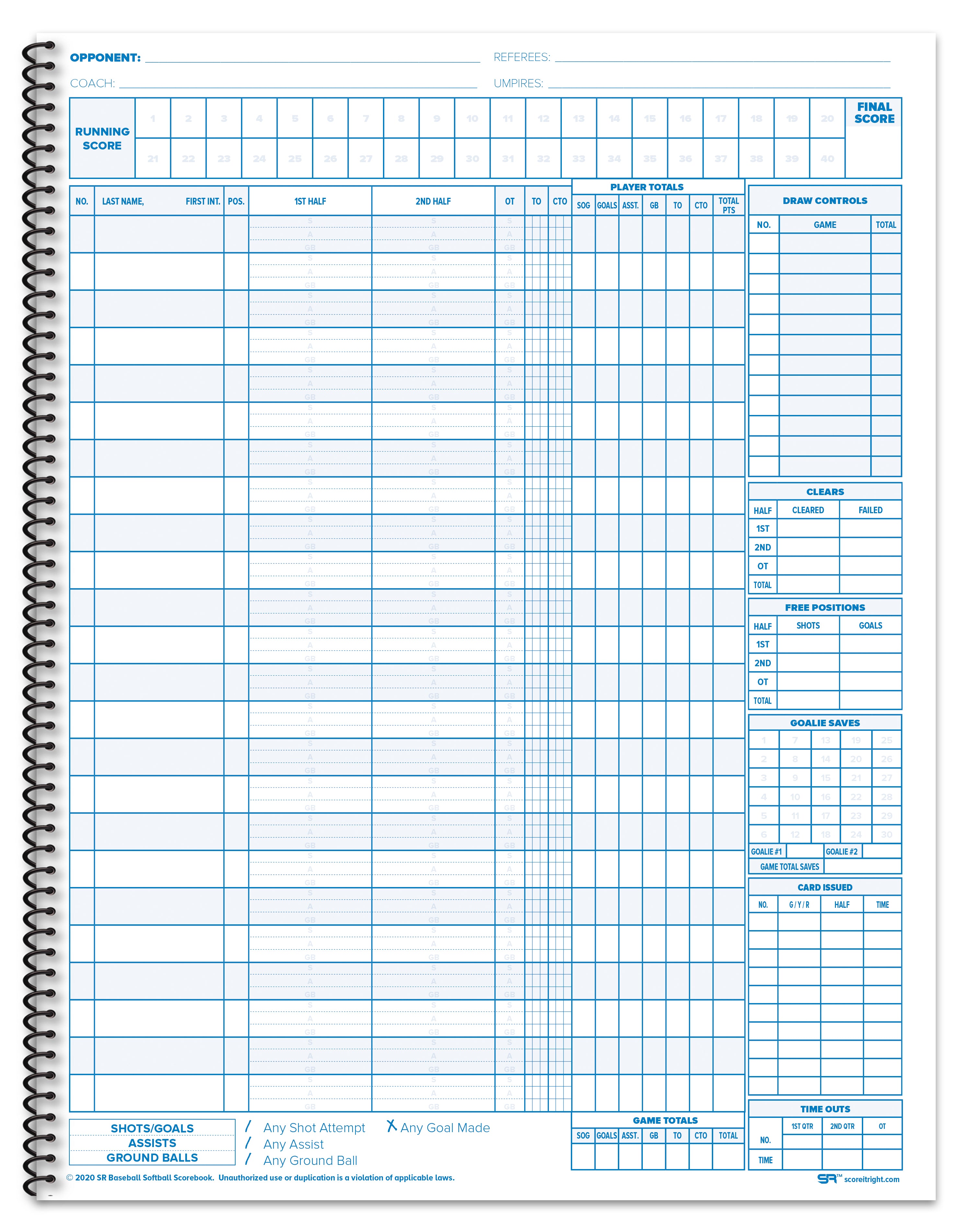 Womens LACROSSE Scorebook