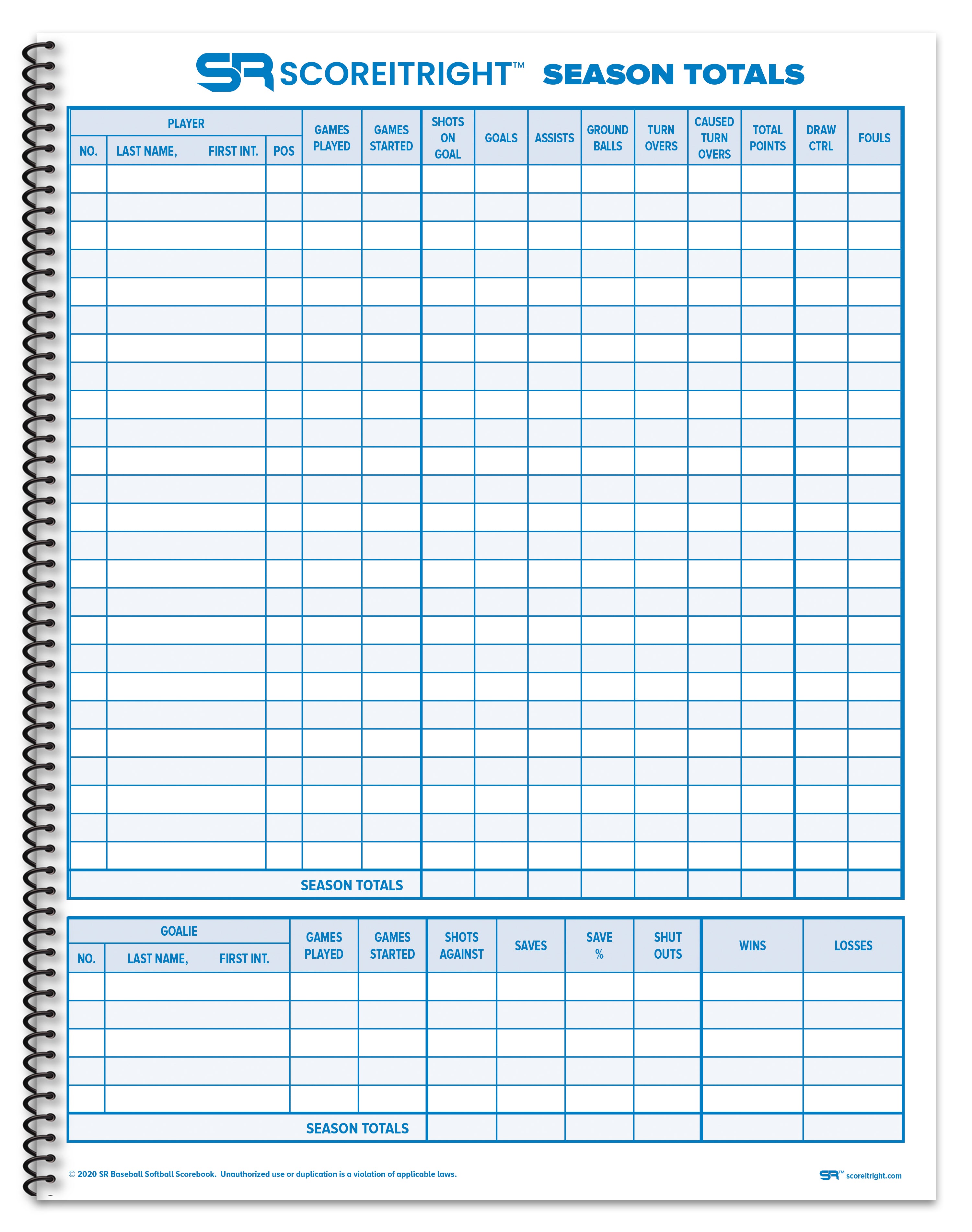 Womens LACROSSE Scorebook