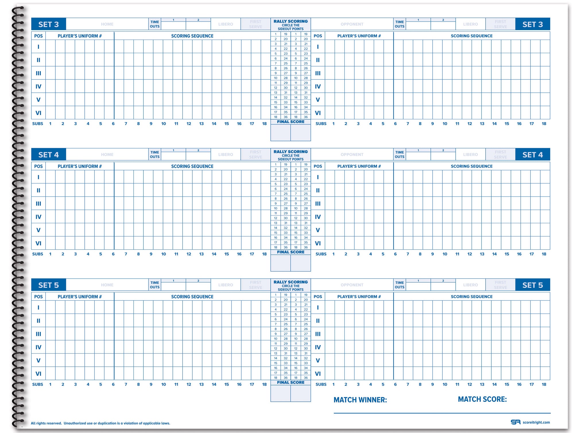 second example of volleyball scorebook 