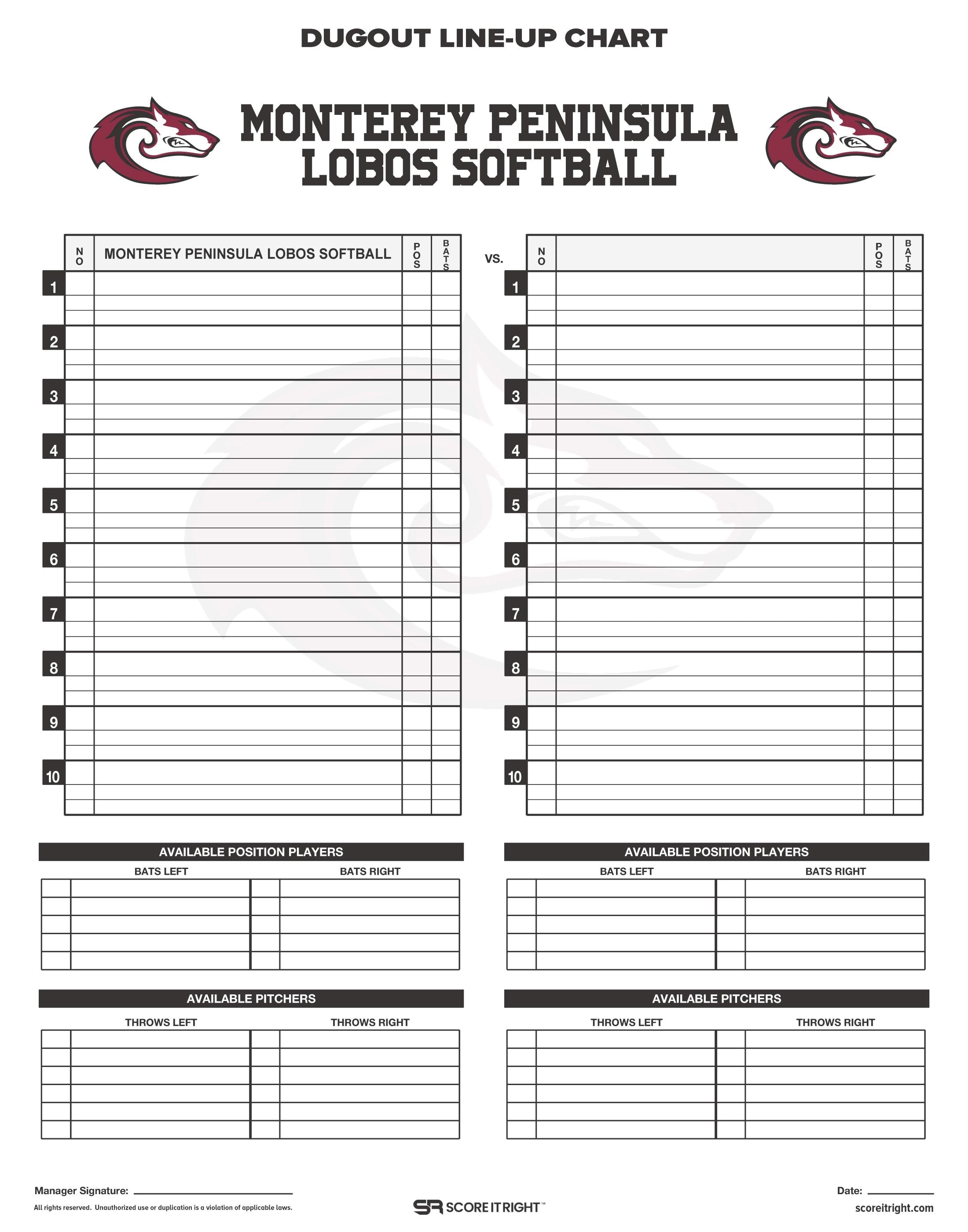 Custom Dugout Line-Up Chart Size: 11