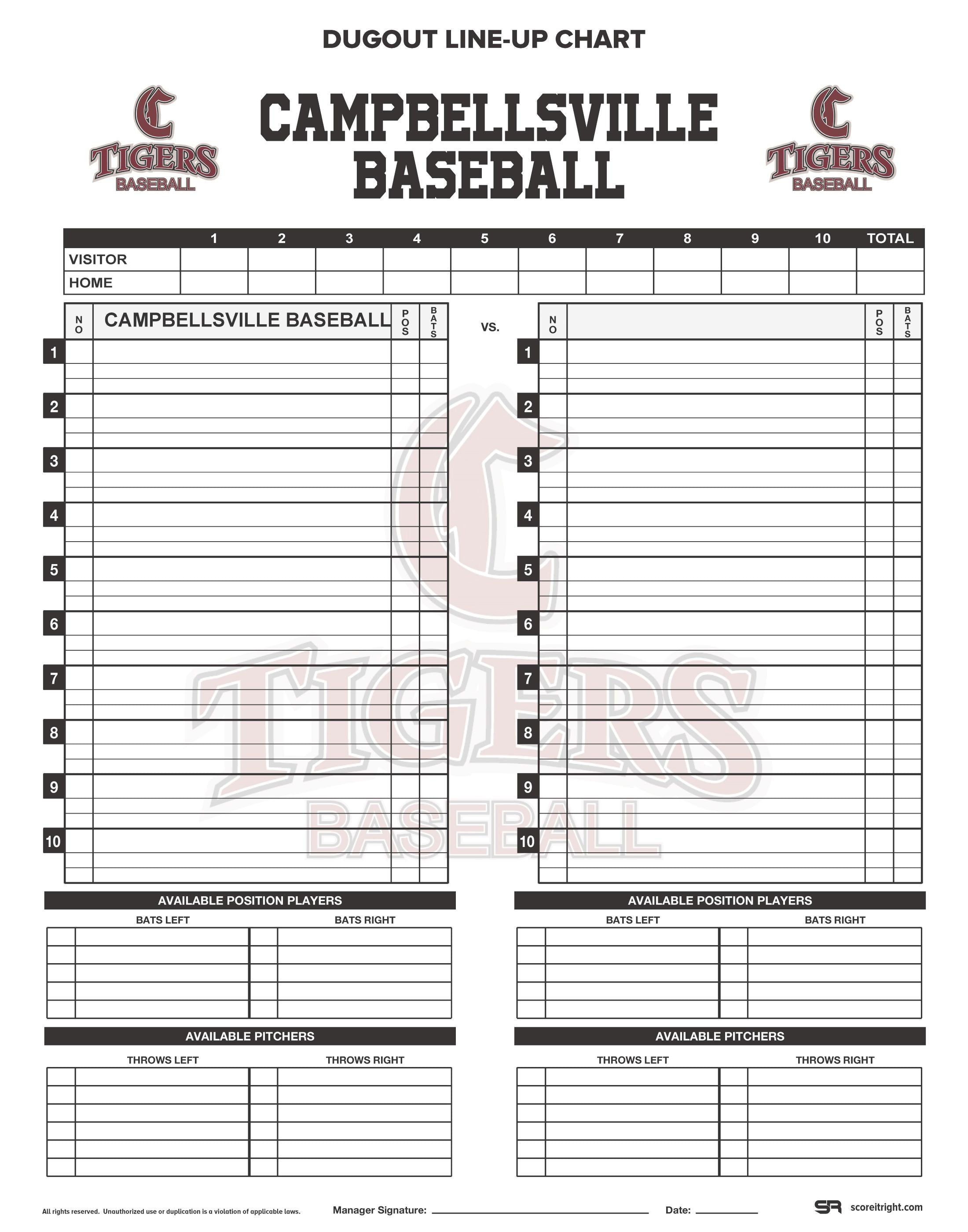 Custom Dugout Line-Up Chart Size: 11" x 14" Durable Cardstock (NO ROSTER) 1 pack comes with 32 pieces