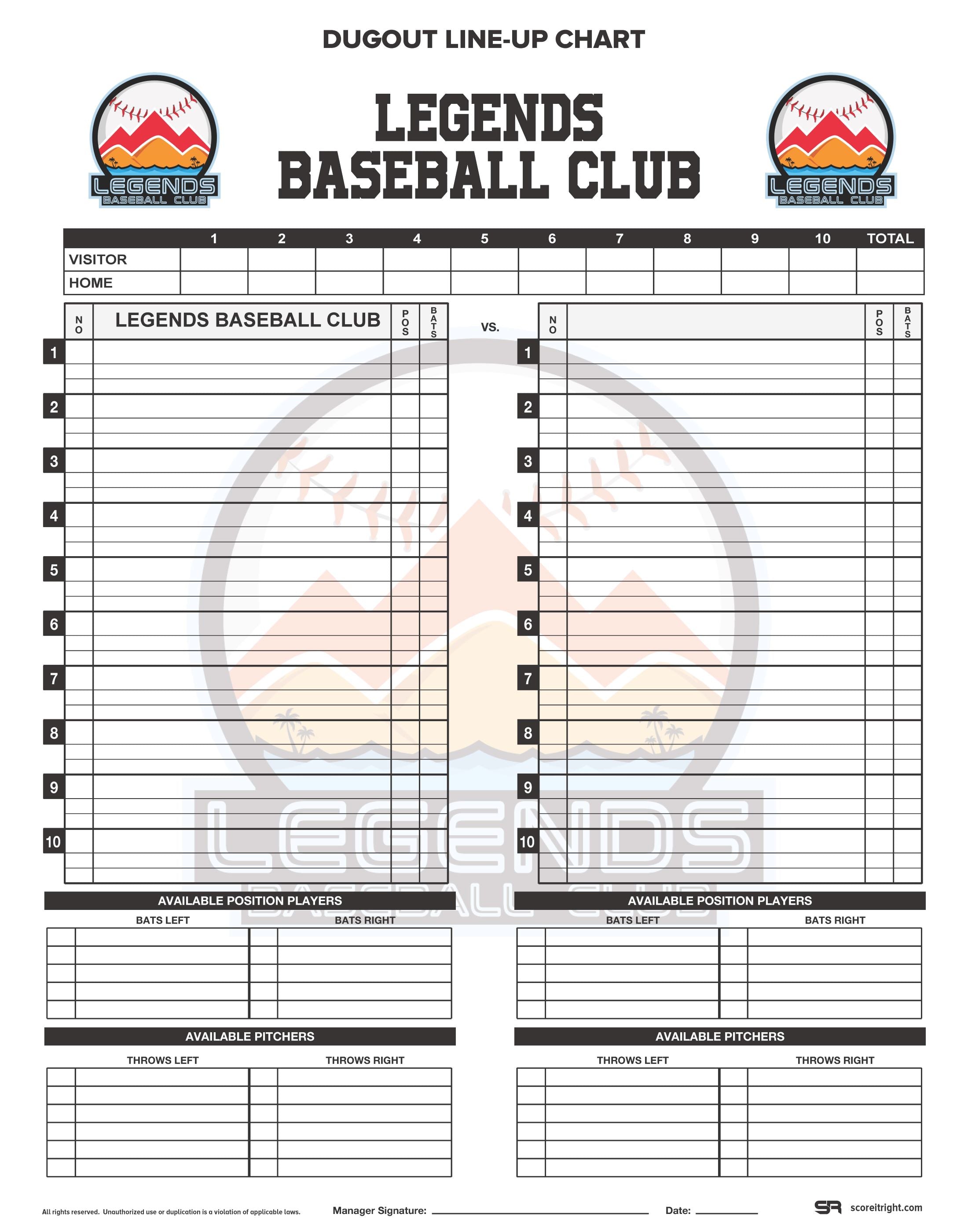 Custom Dugout Line-Up Chart Size: 11" x 14" Durable Cardstock (NO ROSTER) 1 pack comes with 32 pieces